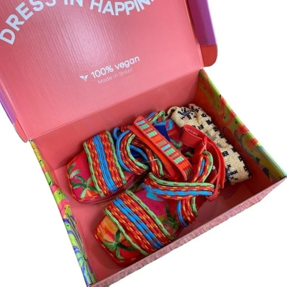 Farm Rio Ipanema Tropical Platform Sandal Vibrant Multicolor Beach Boho Size 8‎
